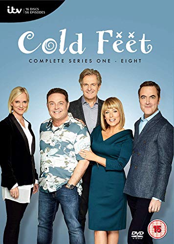 DVD cover featuring the cast of Cold Feet against a light blue background.