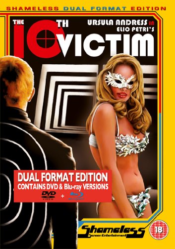 DVD cover for “The 10th Victim” featuring Ursula Andress in a mask.