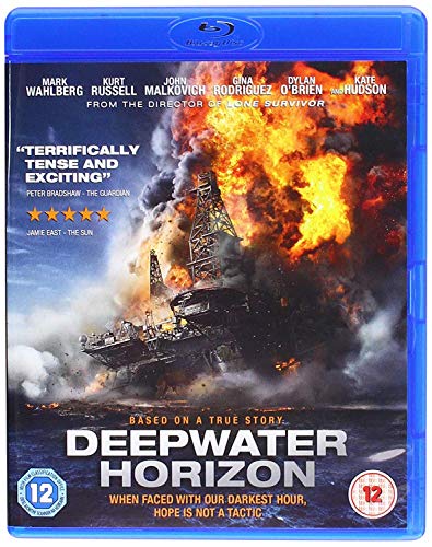 Deepwater Horizon Blu-ray cover showing an oil rig engulfed in fire and smoke.