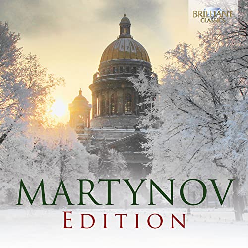 A snow-covered cathedral dome at sunset with the text Martynov Edition below.