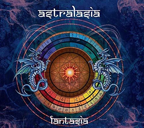 CD cover: Astralasia's "Fantasia" featuring dragons and astrological symbols.