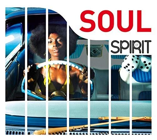 Album cover featuring a woman driving a classic blue car, dice, and text.