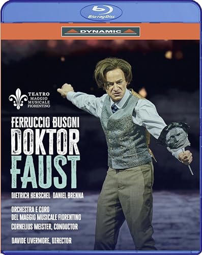Blu-ray cover for Ferruccio Busoni’s Doktor Faust, featuring a man in costume.