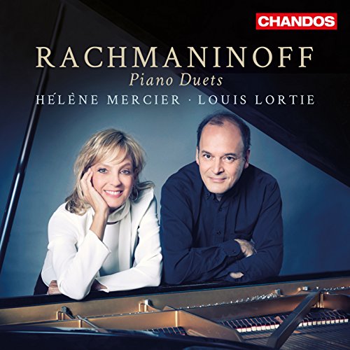 CD cover: Pianists Hélène Mercier and Louis Lortie with a piano.