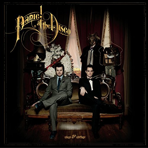 Panic! At The Disco album cover, three men in suits, ornate room.