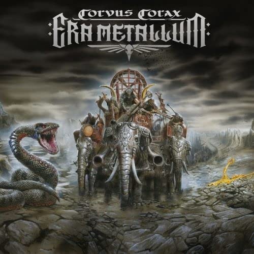 Album cover for Corvus Corax’s “Era Metallum” featuring an elephant and dragon.