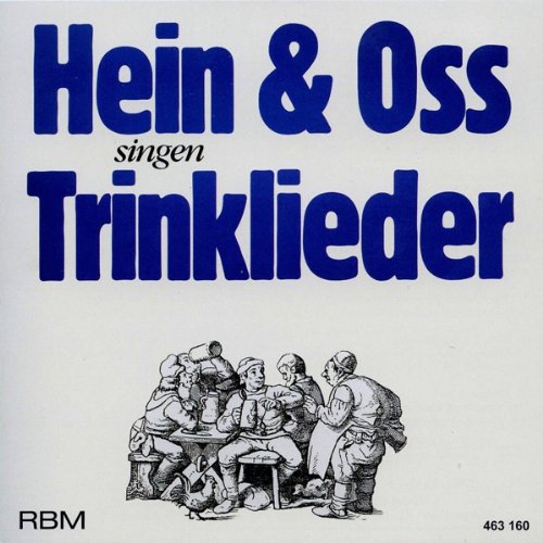 CD cover for Hein & Oss’s “Drinking Songs” with illustration of men drinking.