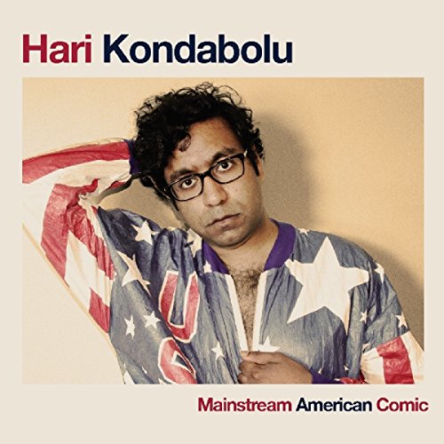 Hari Kondabolu portrait with American flag-patterned jacket, CD cover art.