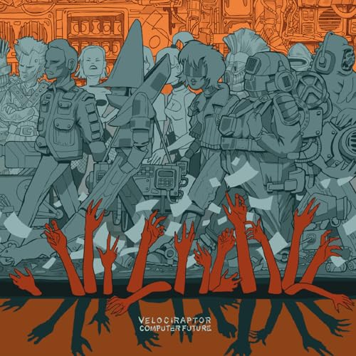 Illustration of a crowd with reaching red hands, orange and gray tones.