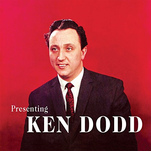 Ken Dodd's portrait on a red background, album cover for "Presenting Ken Dodd.