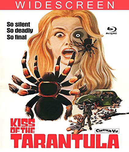 Movie poster for "Kiss of the Tarantula" featuring a woman and spiders.