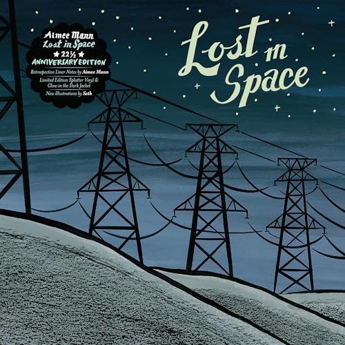 Vinyl record cover: power lines against a dark blue, starry sky.