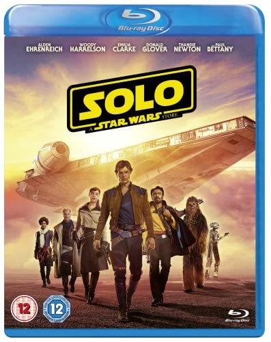 Solo: A Star Wars Story Blu-ray cover featuring the main cast and Millennium Falcon.