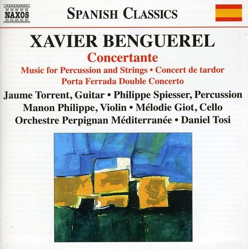 CD cover for Xavier Benguerel's "Musica Concertante" with abstract blue artwork.