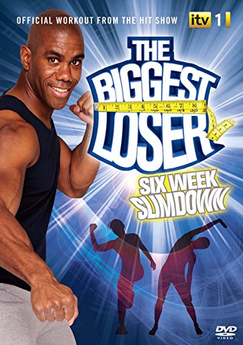 DVD cover for "The Biggest Loser" fitness program with a trainer and silhouettes.