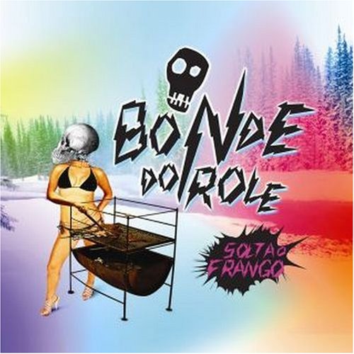 DVD cover with skeleton grilling, text "Solta O Frango" and forest backdrop.