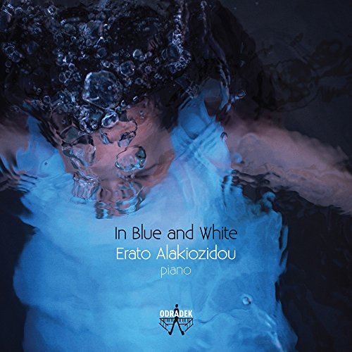 CD cover: underwater portrait with text "In Blue and White" and pianist's name.