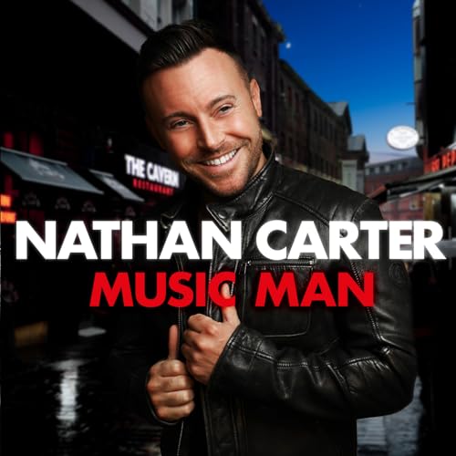 Nathan Carter album cover, smiling man in leather jacket, city background.