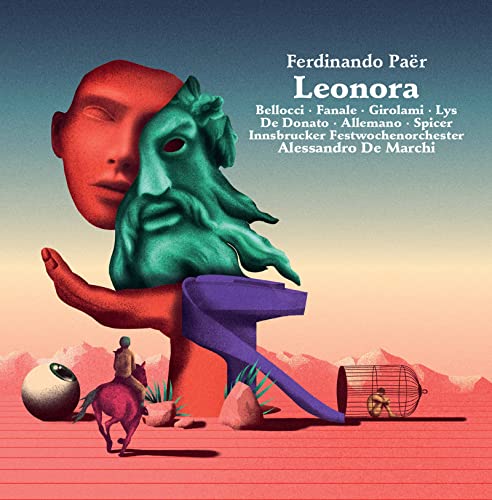 CD cover for "Leonora" opera, featuring surrealist art of a face and horse.