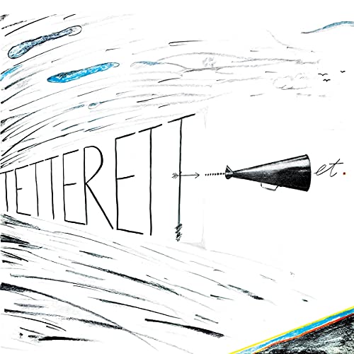 Hand-drawn album cover with large text, a megaphone, and swirling lines.