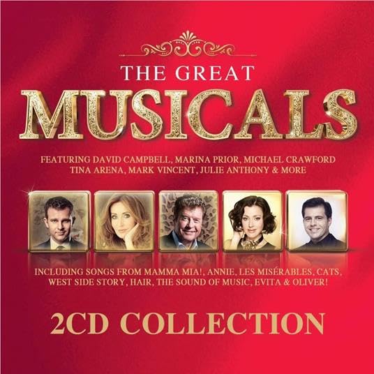 CD cover for "The Great Musicals" featuring portraits of musical performers.