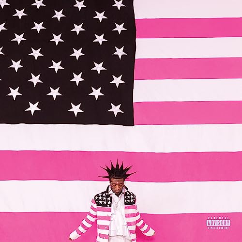 Lil Uzi Vert album cover: pink and black American flag, artist portrait.