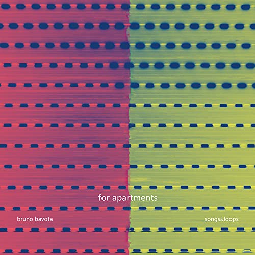 Album cover with abstract pink and yellow striped pattern, text reads “for apartments”.