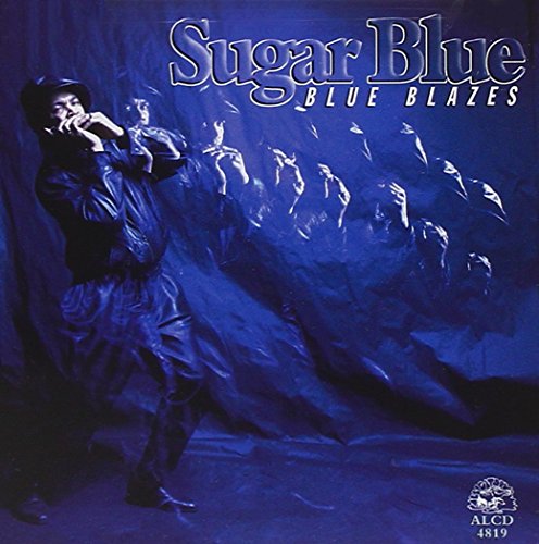 CD cover for Sugar Blue’s “Blue Blazes” featuring a blues musician.