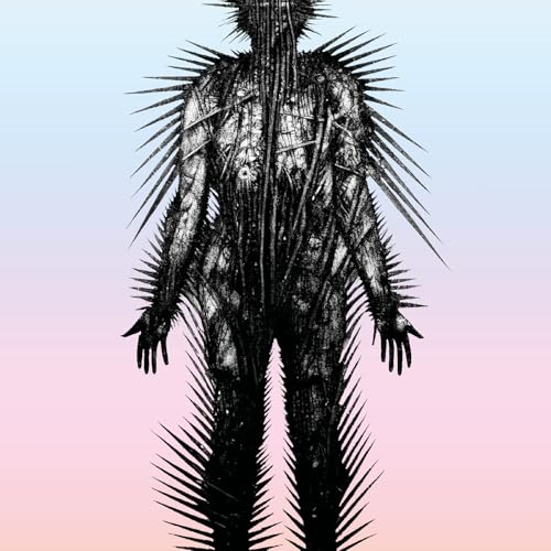 Black and white illustration of a spiky, humanoid figure against a gradient.