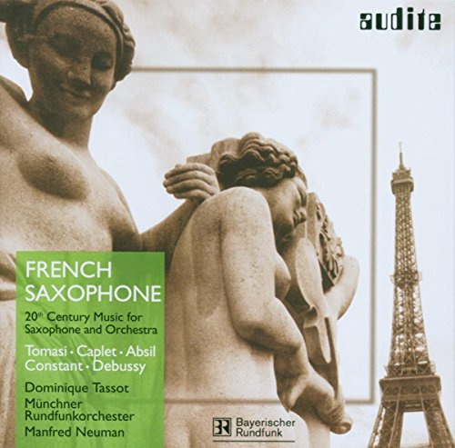 CD cover: sculpture, text “French Saxophone”, Eiffel Tower in background.