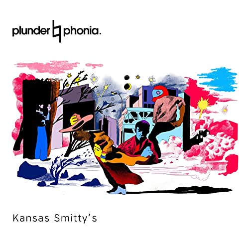 Album cover for Kansas Smitty’s “Plunderphonia” with illustrated figures.