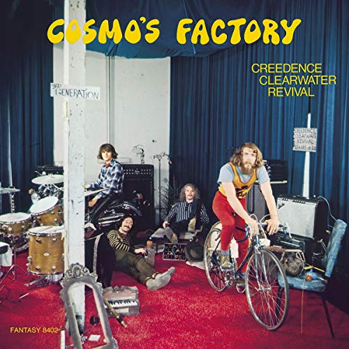 Creedence Clearwater Revival’s “Cosmo’s Factory” album cover with band and bicycle.