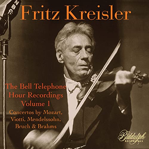 Fritz Kreisler playing violin, CD cover for "The Bell Telephone Hour Recordings.