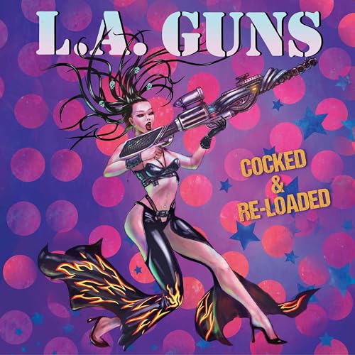 Album cover for L.A. Guns, featuring a woman with a gun and flames.