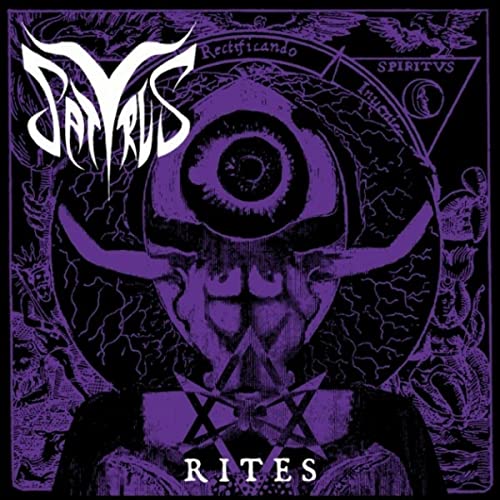 Purple album cover with a central horned figure, a large eye, and occult symbols.
