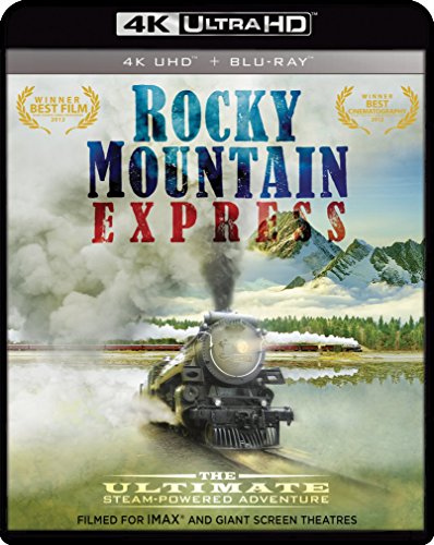 Blu-ray cover for "Rocky Mountain Express" featuring a steam train and mountains.