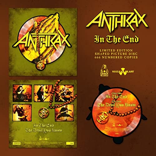 Anthrax "In The End" vinyl record, shaped like a hand with fingers.