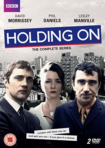 DVD cover for Holding On featuring three actors against a London cityscape background.