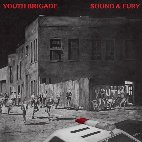 Youth Brigade album cover: grayscale street scene with figures and graffiti.
