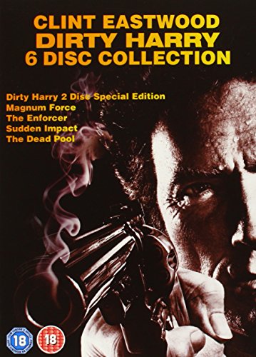 DVD cover for "Dirty Harry" collection featuring Clint Eastwood with a gun.
