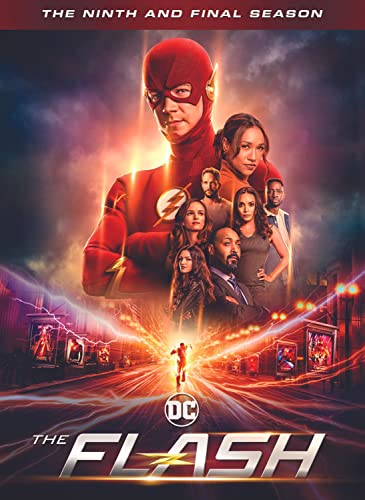 DVD cover for "The Flash" season nine featuring the superhero and cast.