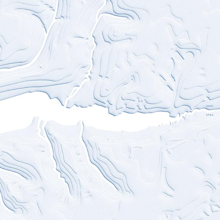 Pale blue vinyl record cover with topographic map-like abstract design.