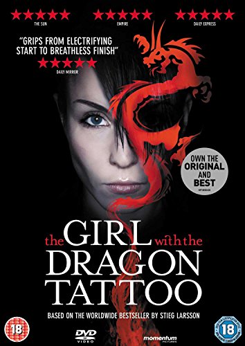 DVD cover for "The Girl with the Dragon Tattoo" featuring a woman and red dragon.