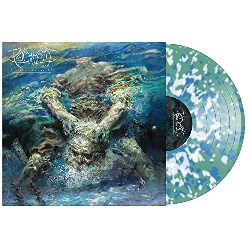 Psycroptic’s “Divine Council” vinyl record with textured green and blue swirls.