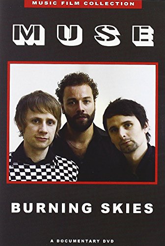 Muse "Burning Skies" DVD cover featuring three band members’ portraits.