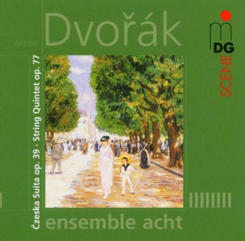 CD cover for Dvorak’s String Quintet, featuring a painting of a park scene.