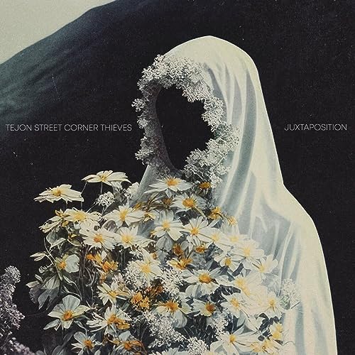 Album cover: hooded figure with flowers, dark and textured background.