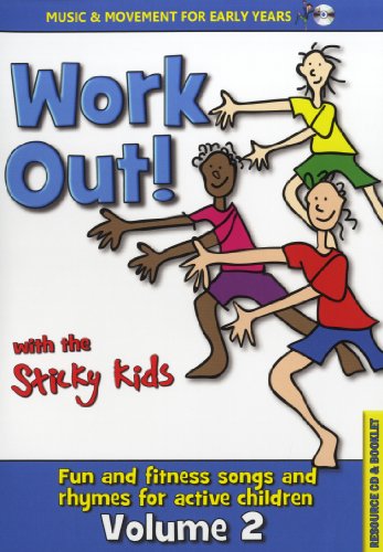 CD cover with cartoon children exercising, titled "Work Out! with the Sticky Kids".