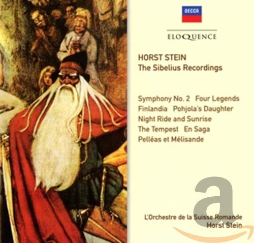 CD cover featuring a bearded man in red, text listing Sibelius works.