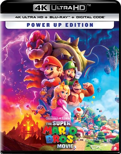 “Super Mario Bros. Movie” Blu-ray cover featuring Mario, Bowser, and Peach.